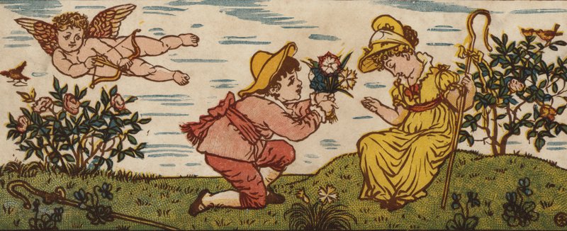 De Roos Is Rood; Het Viooltje Is Blauw; De Anjer Is Zoet; En Jij Ook (kleur litho) door Walter Crane