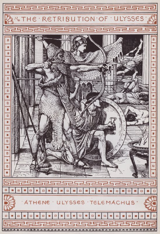 De vergelding van Odysseus (gravure) door Walter Crane
