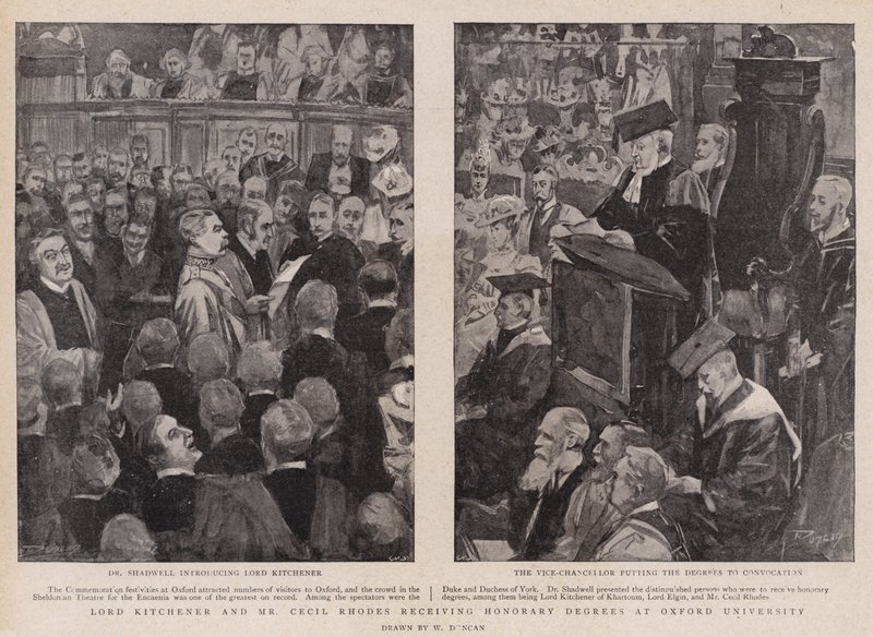 Lord Kitchener en Mr. Cecil Rhodes ontvangen eredoctoraten aan de Universiteit van Oxford door Walter Duncan