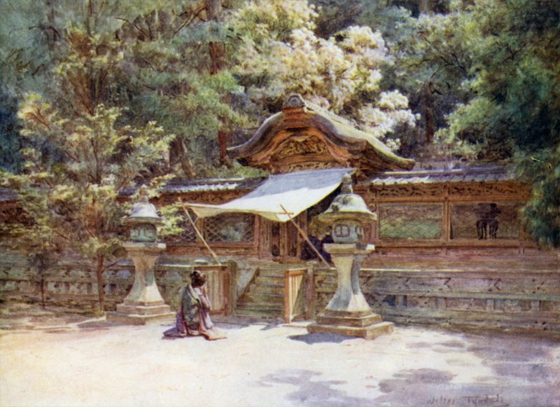 Tempelhek en poort, Higashi Otani, Kyoto door Walter Frederick Roofe Tyndale