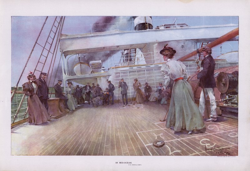 Midden op de oceaan: passagiers genieten van een potje shuffleboard aan boord van een schip door Walter Granville Smith