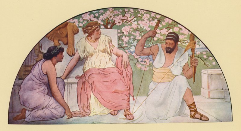 Hercules met het spinnewiel voor koningin Omphale door Walter MacEwen