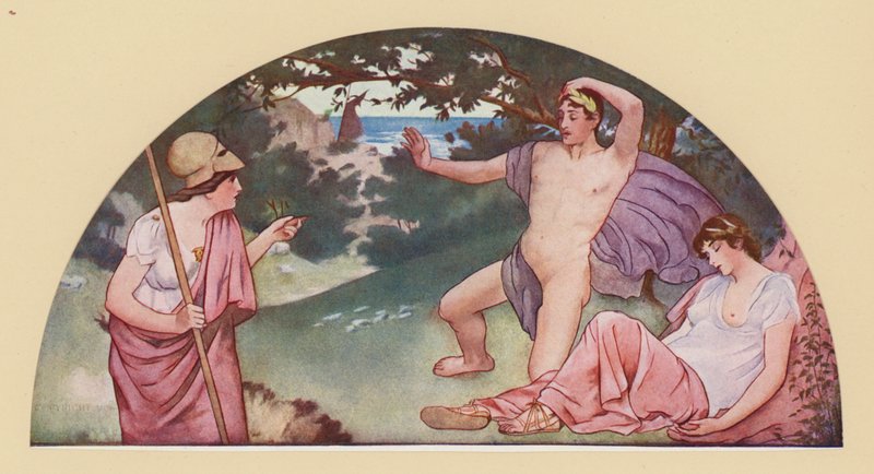 Theseus op bevel van Minerva verlaat de slapende Ariadne door Walter MacEwen