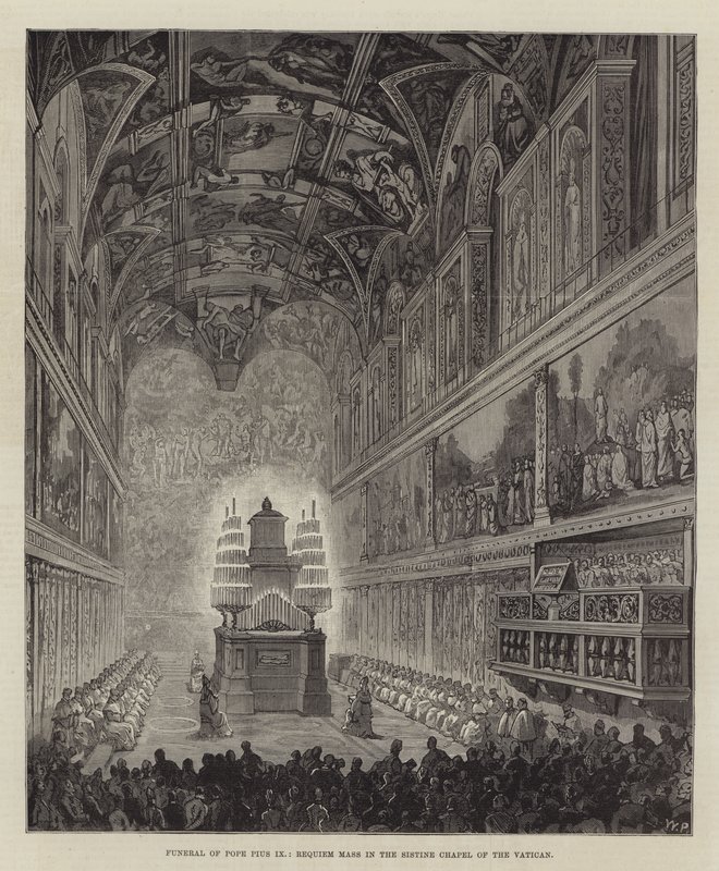 Begrafenis van Paus Pius IX, Requiemmis in de Sixtijnse Kapel van het Vaticaan door Walter Paget