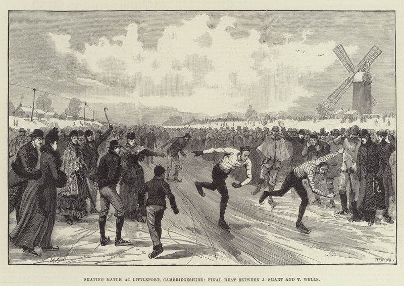 Schaatswedstrijd in Littleport, Cambridgeshire, finale tussen J Smart en T Wells door Walter Paget