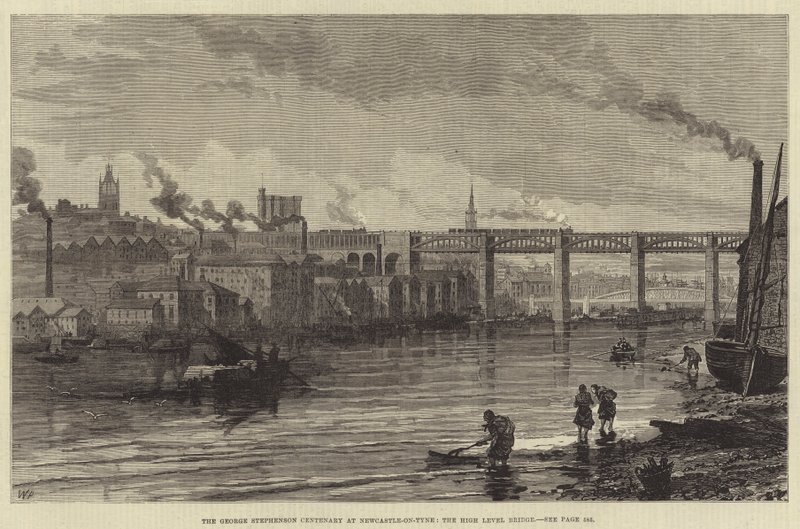 De George Stephenson Eeuwfeest in Newcastle-on-Tyne, de Hoog Niveau Brug door Walter Paget