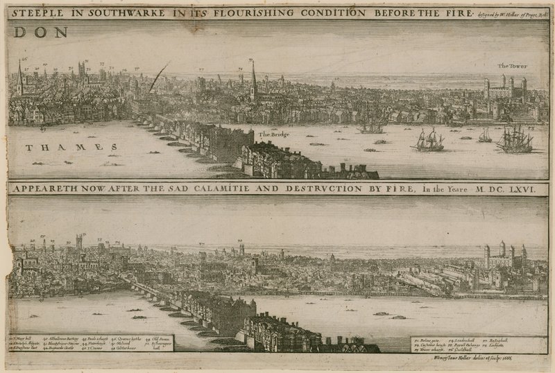 Londen, voor en na de Grote Brand door Wenceslaus Hollar