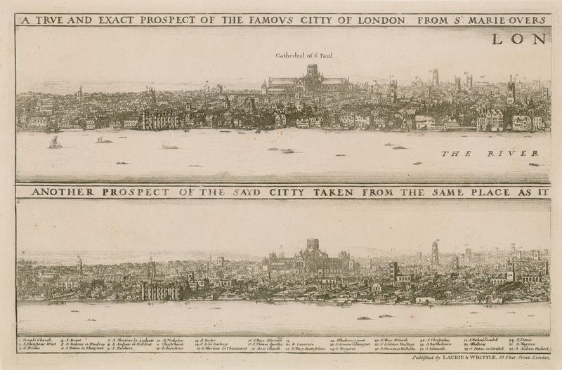 Londen, voor en na de Grote Brand door Wenceslaus Hollar