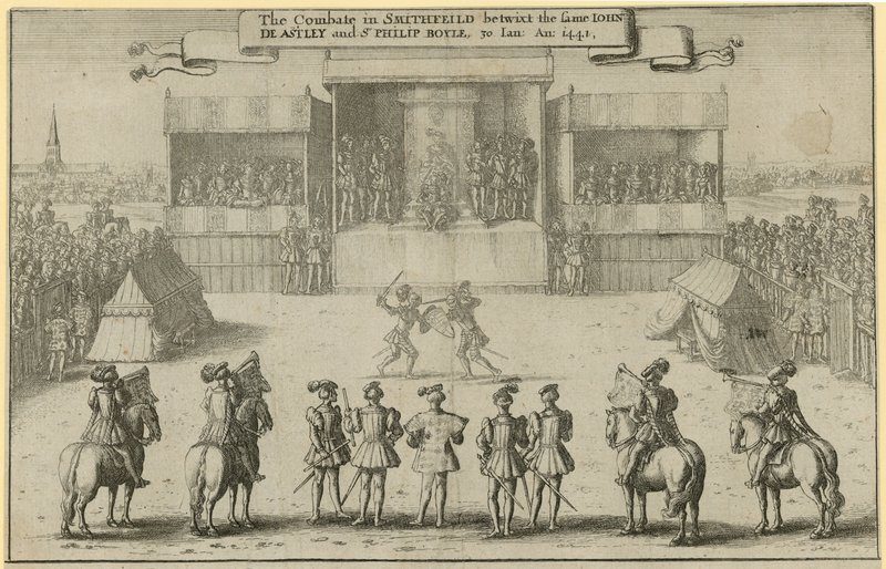 Het gevecht in Smithfield tussen dezelfde John de Astley en Sir Philip Boyle door Wenceslaus Hollar