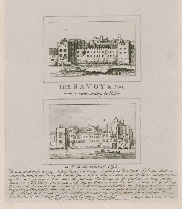 De Savoy in 1650 en zoals het nu is in 1792 door Wenceslaus Hollar