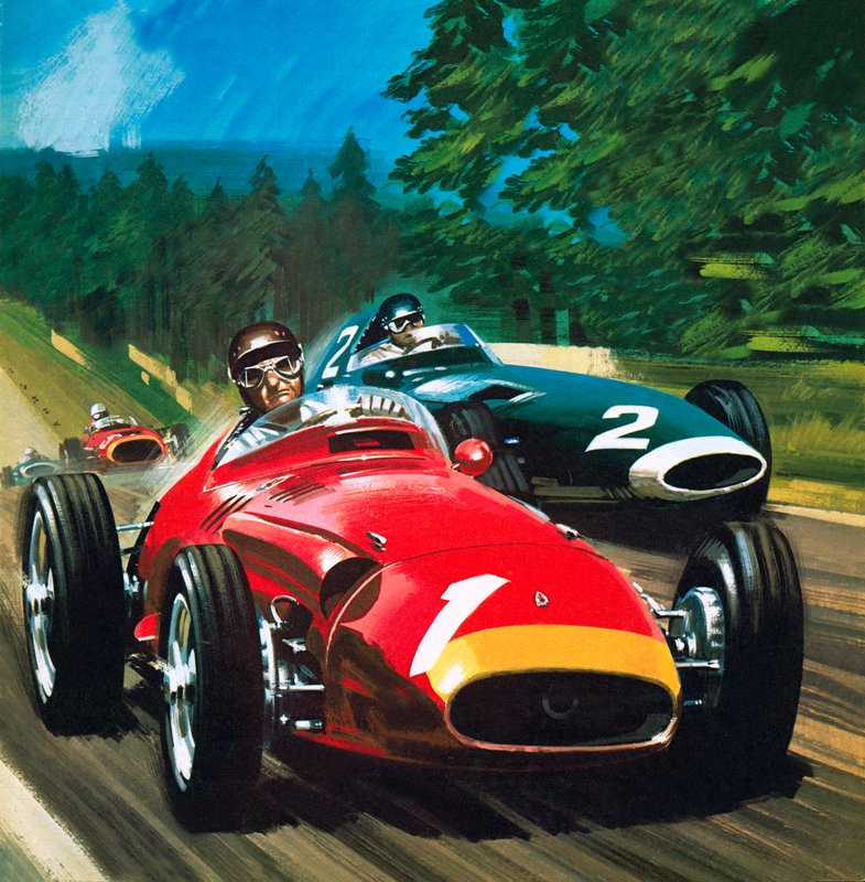 Juan Manuel Fangio (litho) door Wilf (20th century) Hardy