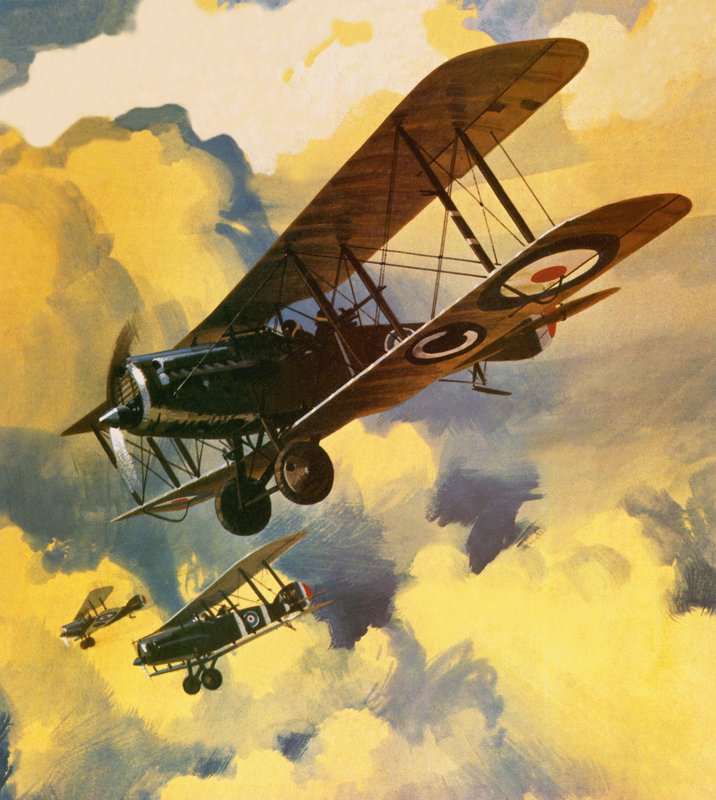 Mannen van het Royal Flying Corps op pad om de dreiging van het Duitse drijvende vlootverband te bestrijden door Wilf (20th century) Hardy