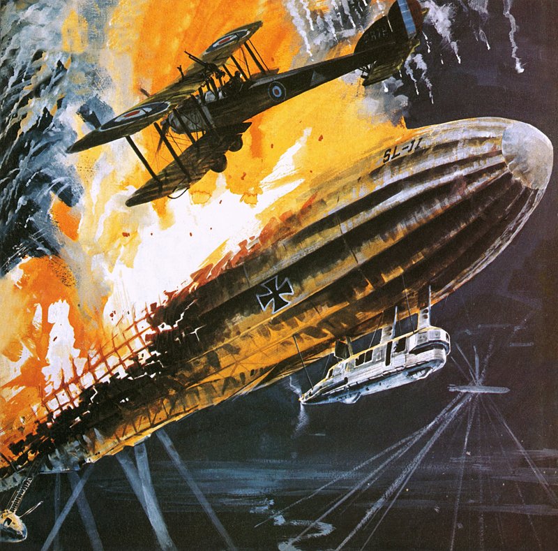 Een Zeppelin neerhalen tijdens de Eerste Wereldoorlog door Wilf (20th century) Hardy