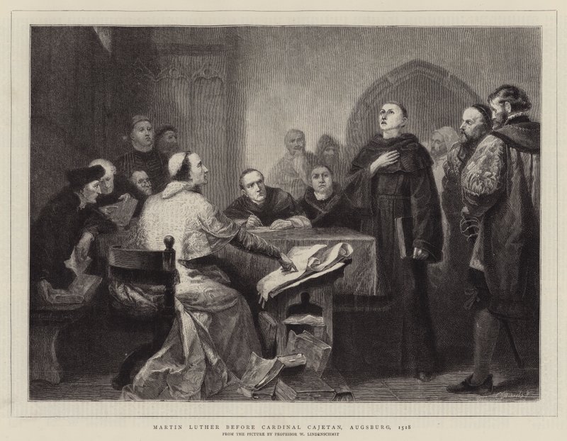 Maarten Luther voor kardinaal Cajetan, Augsburg, 1518 door Wilhelm von, II Lindenschmit