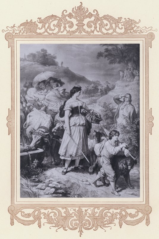 Dorothea en de emigranten, Hermann en Dorothea (litho) door Wilhelm von (after) Kaulbach