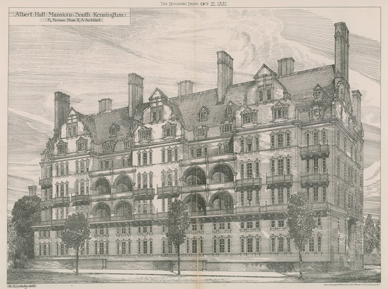 Albert Hall Mansions, South Kensington, Londen door Willam Richard Lethaby