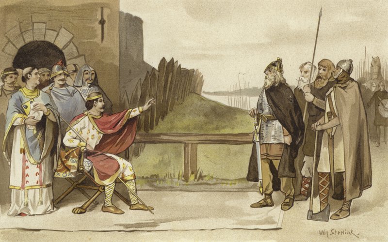 Ontmoeting van Karel de Kale en Roruk de Noorman, Nijmegen, 870 door Willem II Steelink