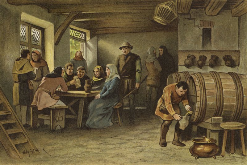 Scène in een Nederlandse taverne, 14e eeuw door Willem II Steelink
