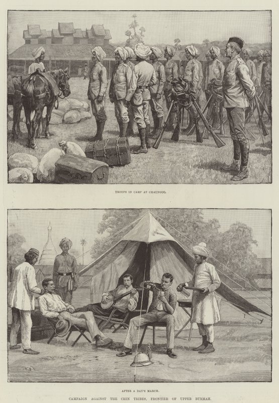 Campagne tegen de Chin Stammen, Grens van Boven-Birma door William Barnes Wollen