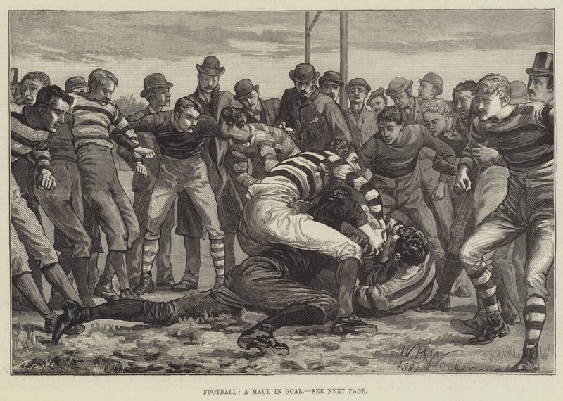 Voetbal, een maul in doel door William Barnes Wollen