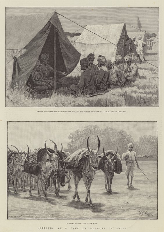 Schetsen bij een oefenkamp in India door William Barnes Wollen