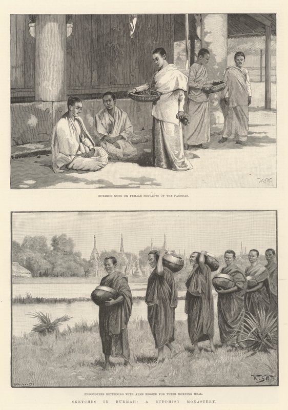 Schetsen in Birma, een boeddhistisch klooster door William Barnes Wollen