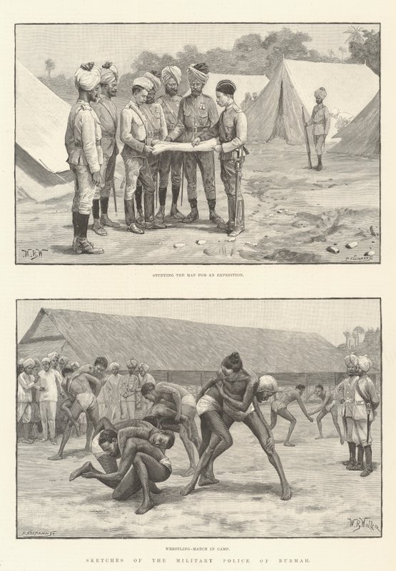 Schetsen van de militaire politie van Birma door William Barnes Wollen