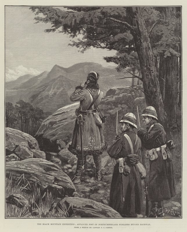 De Zwarte Berg Expeditie, Geavanceerde Post van Northumberland Fusiliers voorbij Bagrwan door William Barnes Wollen