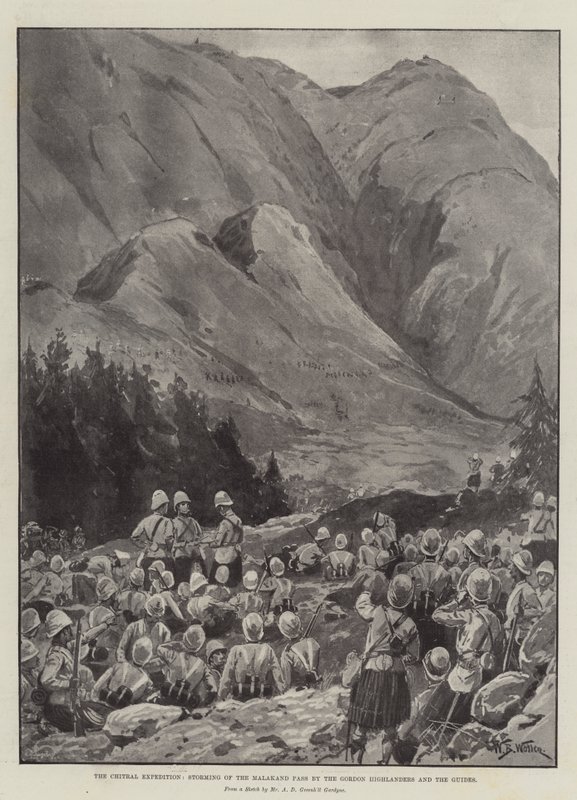 De Chitral-expeditie, bestorming van de Malakand-pas door de Gordon Highlanders en de Gidsen door William Barnes Wollen