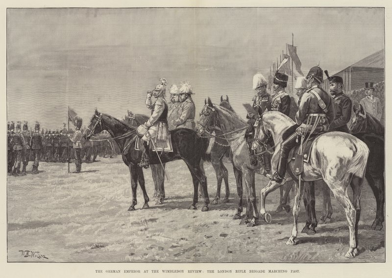 De Duitse Keizer bij de Wimbledon Review, de London Rifle Brigade marcheert voorbij door William Barnes Wollen