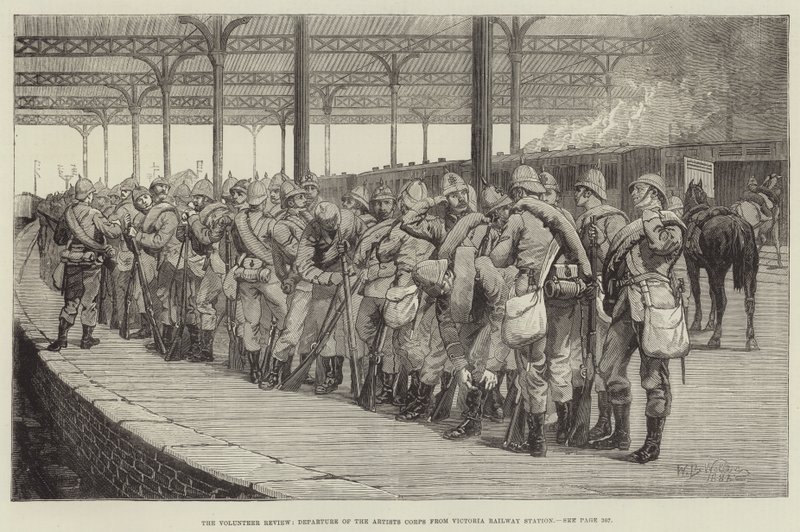 De Vrijwilligersparade, Vertrek van het Kunstenaarskorps vanaf Victoria Station door William Barnes Wollen