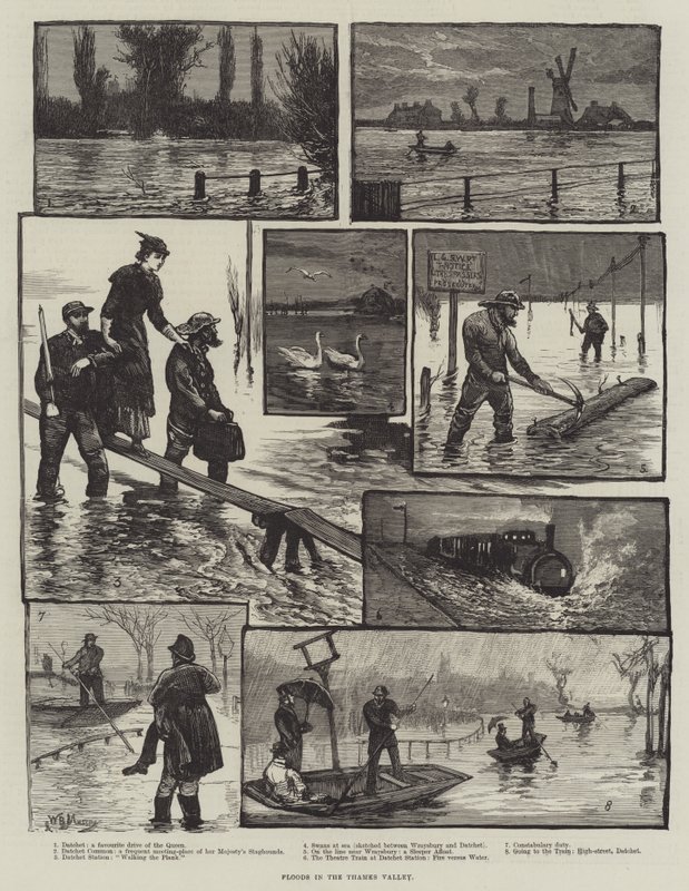 Overstromingen in de Thames-vallei door William Bazett Murray