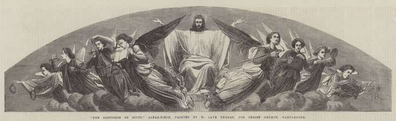 De Verspreiding van Gaven, Altaarstuk, voor Christ Church, Marylebone door William Cave Thomas