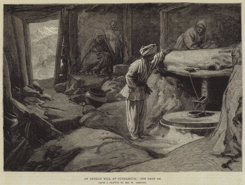 Een Afghaanse molen in Gundamuck door William Crimea Simpson