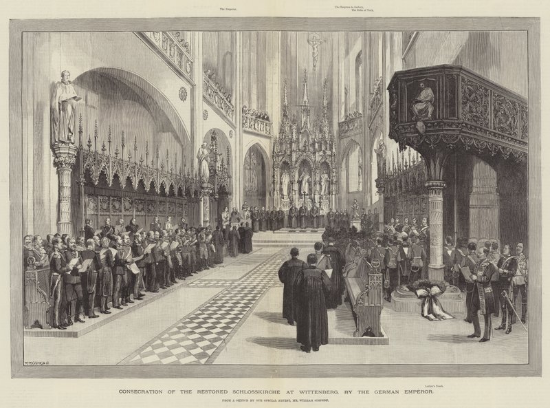 Inwijding van de gerestaureerde Schlosskirche in Wittenberg, door de Duitse keizer door William Crimea Simpson