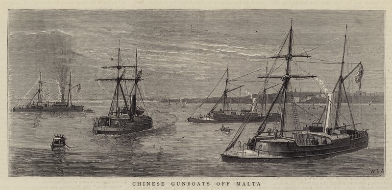 Chinese Kanonneerboten bij Malta door William Edward Atkins