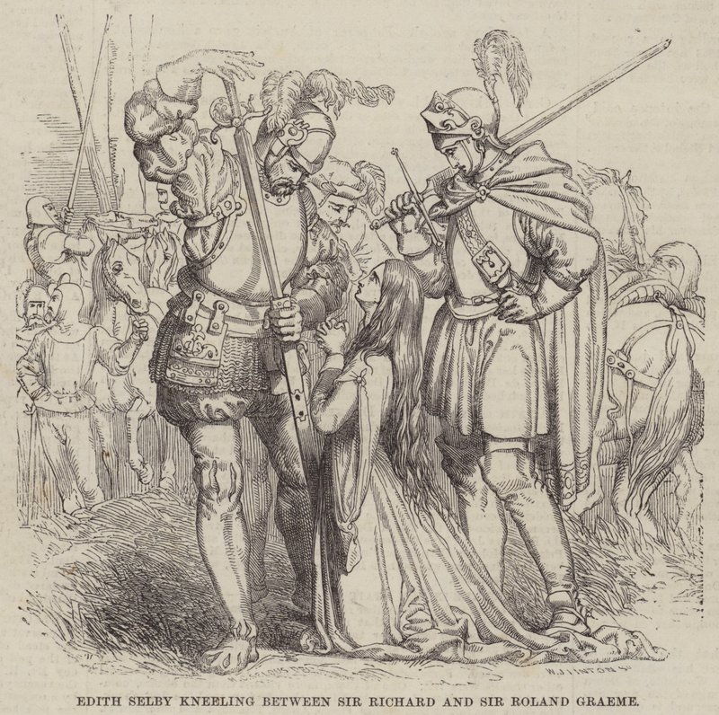 Edith Selby knielt tussen Sir Richard en Sir Roland Graeme door William James Linton