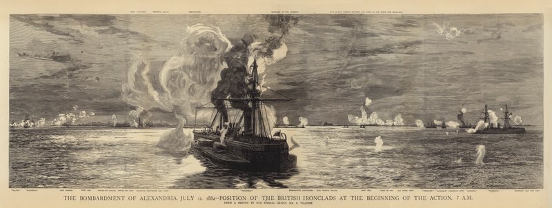 Het Bombardement van Alexandrië, 11 juli 1882, Positie van de Britse IJzerenclads aan het Begin van de Actie, 7 uur 