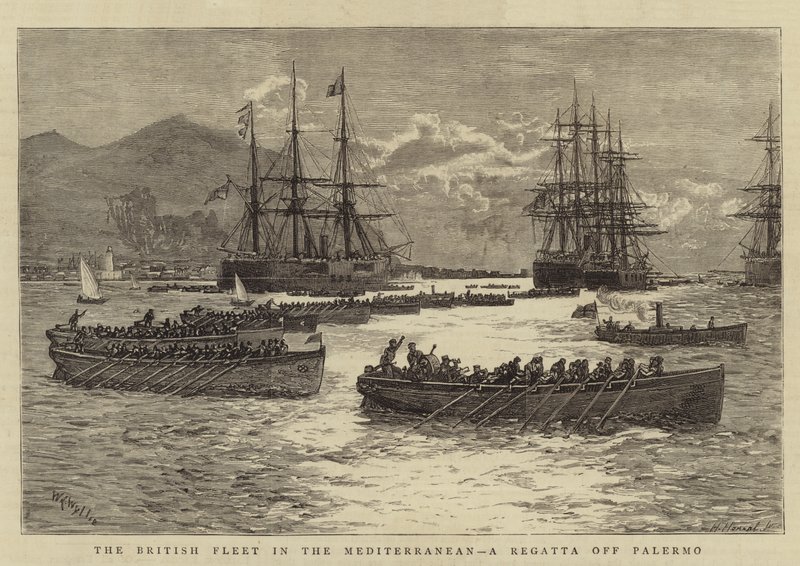 De Britse Vloot in de Middellandse Zee, een Regatta bij Palermo door William Lionel Wyllie