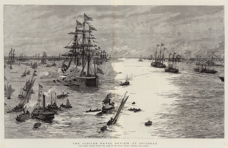 De jubileum marineparade bij Spithead door William Lionel Wyllie