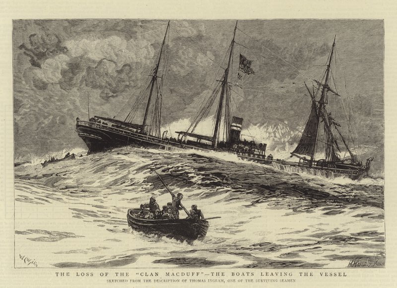 Het verlies van de Clan MacDuff, de boten verlaten het schip door William Lionel Wyllie