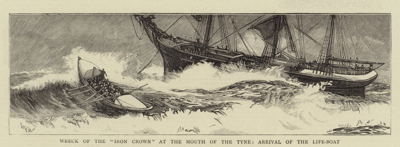 Wrak van de Iron Crown bij de monding van de Tyne, aankomst van de reddingsboot door William Lionel Wyllie