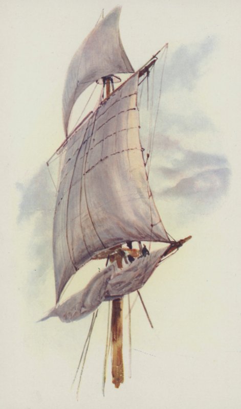 Maintop Zeil en Top-Gallant Zeil van de Valhalla door William Lionel Wyllie