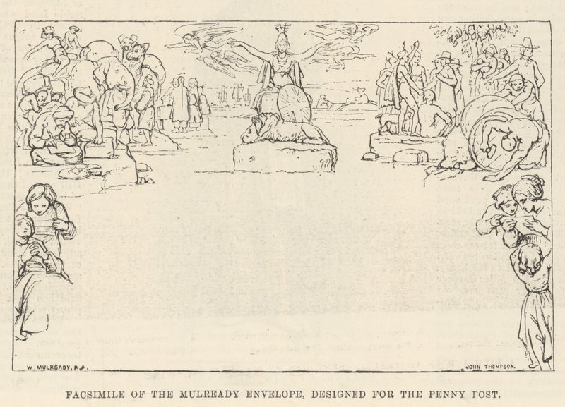 Facsimile van de Mulready Envelop, ontworpen voor de Penny Post door William Mulready