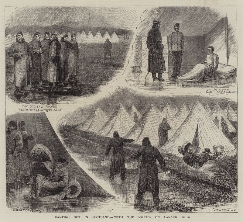 Kamperen in Schotland, met de Militie op Lanark Muir door William Ralston