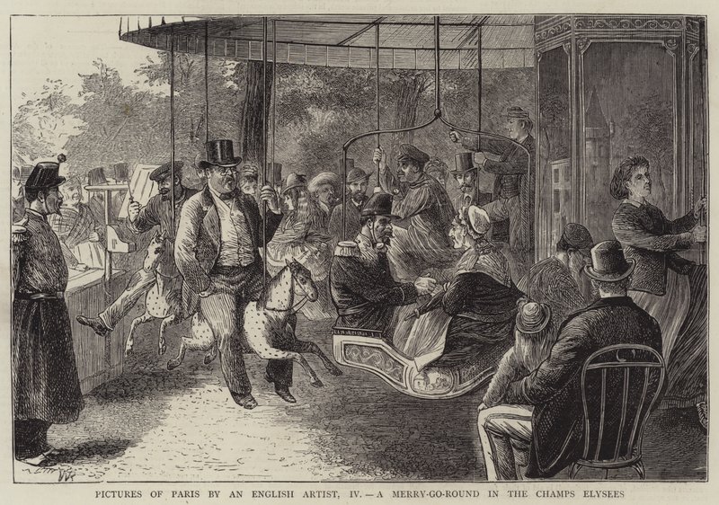 Beelden van Parijs door een Engelse kunstenaar, IV, een draaimolen in de Champs Elysees door William Ralston