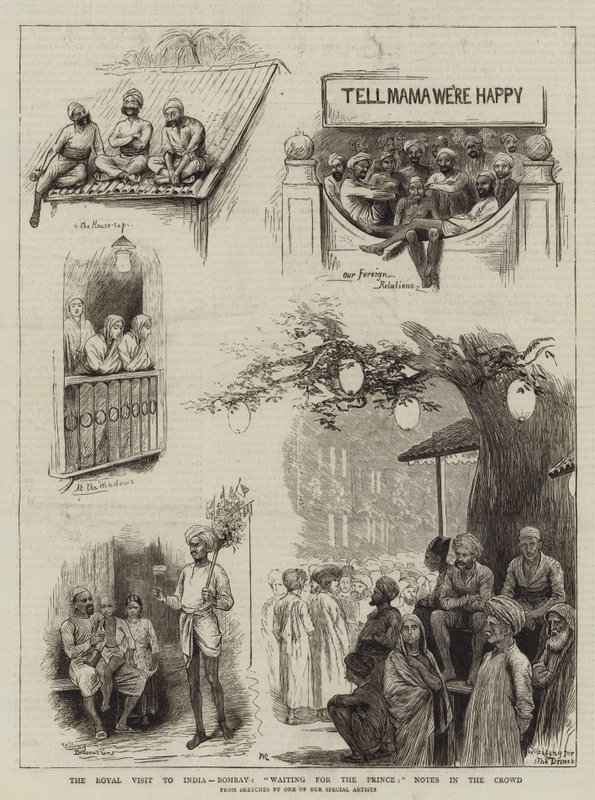 Het koninklijk bezoek aan India, Bombay, wachten op de prins, notities in de menigte door William Ralston