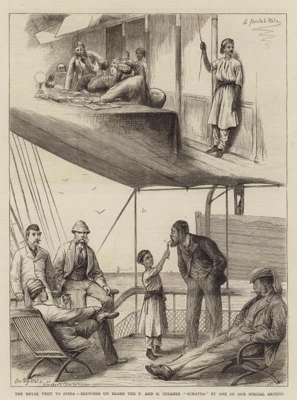Het koninklijk bezoek aan India, schetsen aan boord van de P en O stoomboot Sumatra door William Ralston