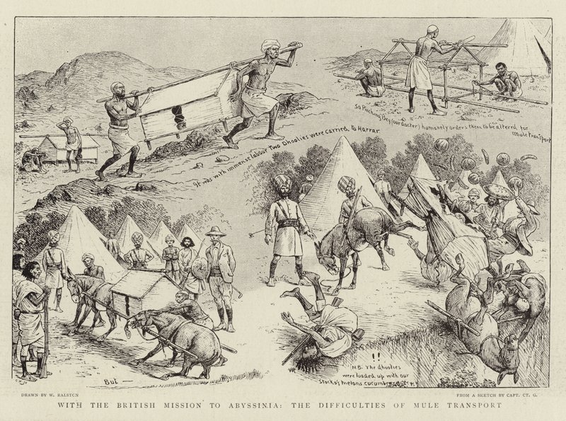 Met de Britse Missie naar Abessinië, de Moeilijkheden van Muilezeltransport door William Ralston