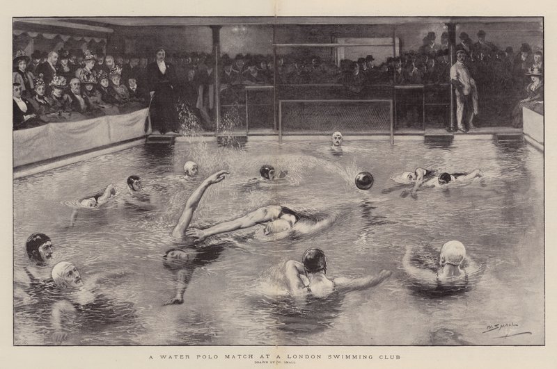 Een waterpolowedstrijd bij een Londense zwemclub door William Small